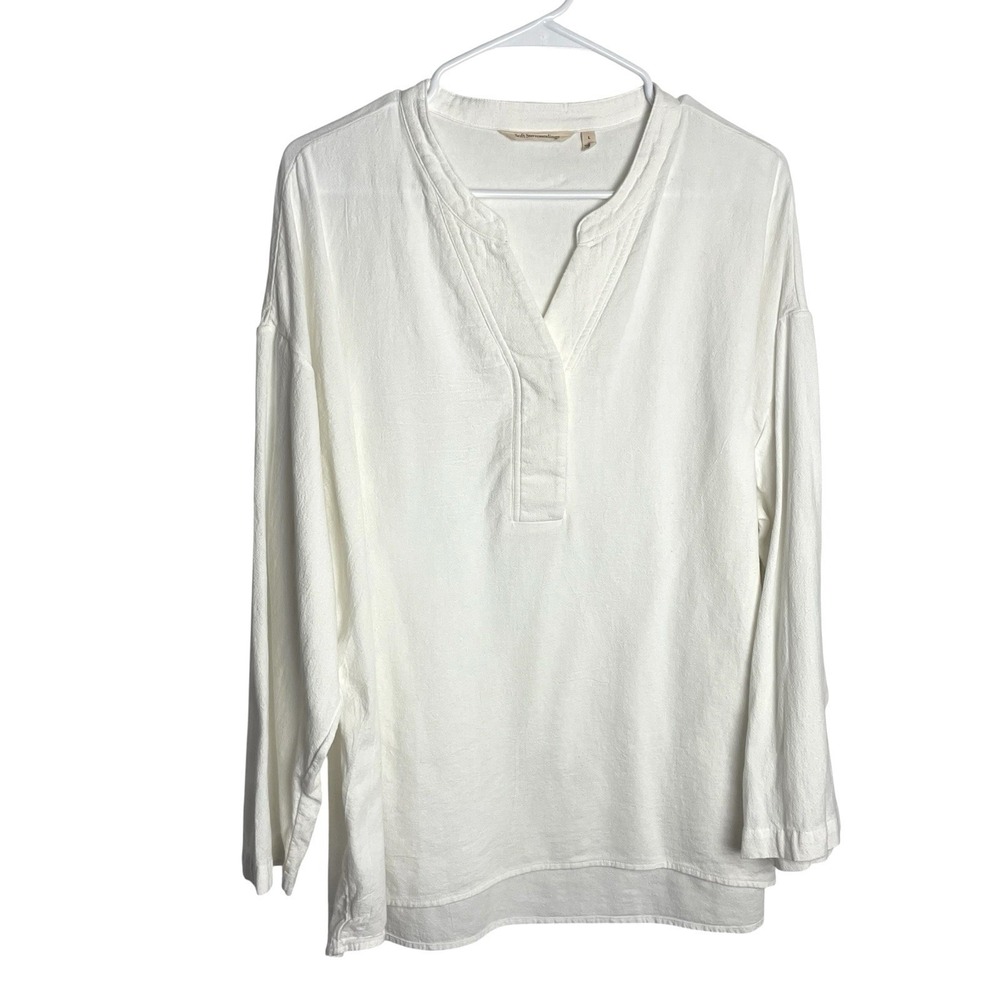 Vintage Soft Surroundings Womens Poet Blouse Size L Off White Cotton Long Sleeve